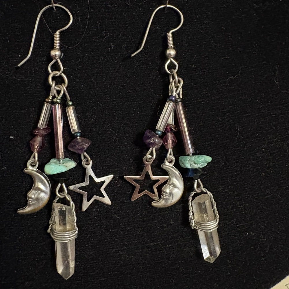 Crystal Hippie revival 1990s vintage moon star Dangle Earrings